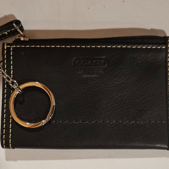 Coach Black Leather Card Case, Small Wallet - Picture 1 of 3